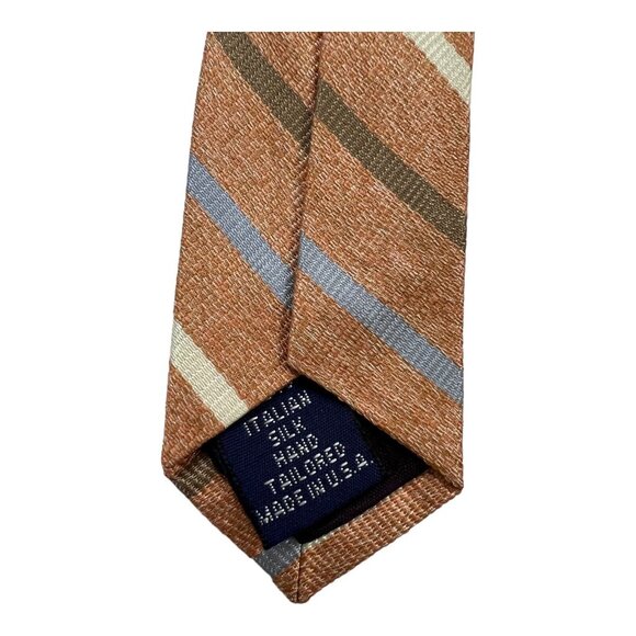 Paul Frederick 57” Repp Tie 100% Italian Silk Hand Tailored In USA Orange Brown - Picture 3 of 7
